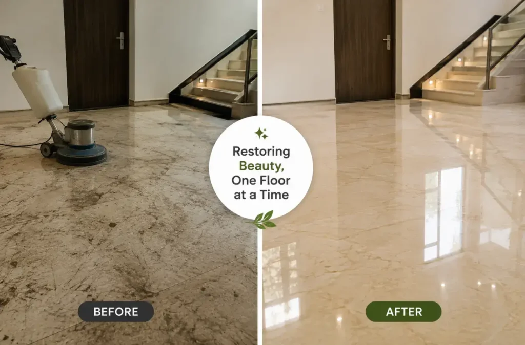 Floor Polishing before and after Result